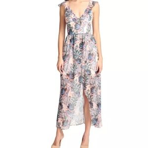 Guess Pink Floral High Low Cap Sleeve Dress